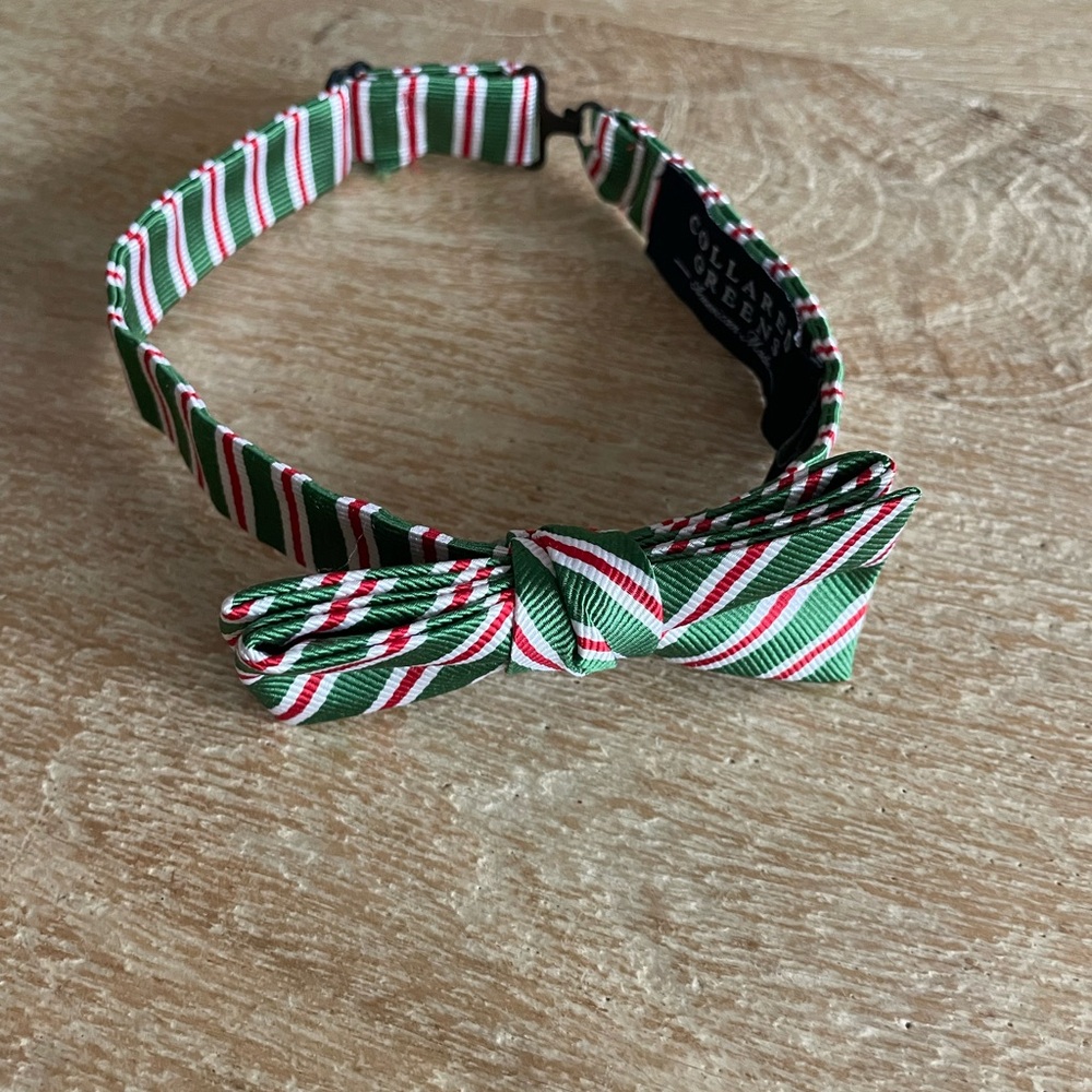 Collared Greens Boys Striped Green and Red Kids Bow Tie. Pre-tied adjustable. - Picture 3 of 7